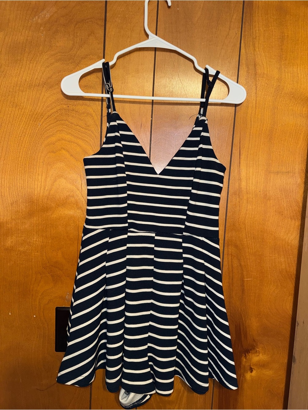 Striped V-Neck Romper - Navy blue and white